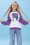 Girl's Elephant Printed Crew Neck Oversize Seasonal Sweatshirt - Ecru/Purple - 5