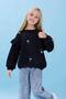 Girl's Ruffle Detailed Floral Embroidered Hooded Oversize Sweatshirt - Black - 6