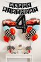 4 Year Old Lightning Car Birthday Party Set Black Number Balloon Happy Birthday Banner Cars Set