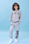 Boy's Crew Neck Printed Seasonal Top and Bottom Set - Gray - 6