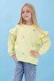 Girl's Ruffle Detailed Floral Embroidered Hooded Oversize Sweatshirt - Yellow - 7