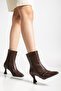 Women's Bitter Brown Buckle Pointed Toe Thin Heel Boots - 4