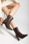Women's Bitter Brown Buckle Pointed Toe Thin Heel Boots - 2