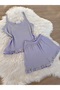 Lilac Cotton Rope Strap Ruffle Detail Shorts Pajama Set - 8