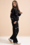 Black Bow Embroidered Crew Neck Girl's Hooded Tracksuit Set 21288 - 4
