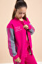 Fuchsia Written College Jacket Girl's Striped 3 Thread Hooded Tracksuit Set 21297 - 3