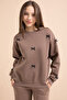 Brown Bow Embroidered Crew Neck Girl's Hooded Tracksuit Set 21290 - 3