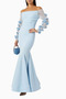 Off-Shoulder Floral Applique Evening Dress - 2