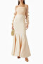 Off-Shoulder Floral Applique Evening Dress - 3