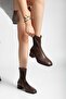 Frosty Low Heeled Tpu Sole Bitter Brown Blunt Toe Side Zipper Stretch Boots - 4