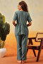 Floral Print Peplum Top & Pyjama Set in Stone Blue - Rayon - 6