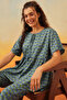 Floral Print Peplum Top & Pyjama Set in Stone Blue - Rayon - 2
