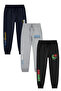3-Piece Boy's Printed Detailed Pocketed Legs Elastic Track Pants