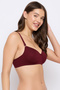 Padded Non-Wired Full Coverage T-shirt Bra in Maroon - Cotton Lycra - 3