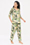 Graphic Print Kurta Top & Pyjama Set in Light Green - 100% Cotton - 3