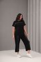 Women's Plus Size Black, Crew Neck, Low Sleeve, Piping Detail Capri Length Suit 65N39069 - 4