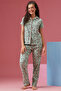 Floral Print Button-Down Shirt & Pyjama Set in Light Green - 100% Cotton - 2
