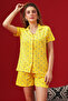 Heart Print Button Down Shirt & Shorts Set in Light Yellow - 100% Cotton - 2