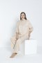 Women's Woven Viscose Fabric Shirt Collar Bottom - Top Set / Beige 33608 - 4