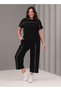 Women's Plus Size Black, Crew Neck, Low Sleeve, Piping Detail Capri Length Suit 65N39069