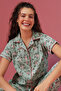 Floral Print Button-Down Shirt & Pyjama Set in Light Green - 100% Cotton
