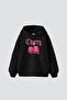 Cherry Gang Printed Oversize Unisex Black Hoodie - 2