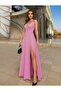 Women's Straps Shoulder Tie Double Breasted Collar Long Slit Janjan Crepe Dress - 2