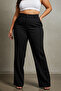 Siyah Straight/Düz Kesim Yüksek Bel Nervür Dikişli Dokuma Pantolon TBBSS22PL0301