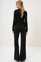 Women's Crew Neck Knitwear Crop Blouse and Palazzo Pants Suit Dark Black Alc-X12995 - 6