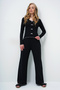 Women's Dark Black Wide Collar Fisto Detailed Bow Blouse and Trousers Pajama Set Alc-X14069 - 5