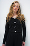 Women's Dark Black Wide Collar Fisto Detailed Bow Blouse and Trousers Pajama Set Alc-X14069 - 4