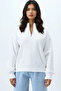 Women's Ecru Stand Collar Zippered Inside Raised 3 Thread Crop Sweatshirt Alc-X12757 - 2