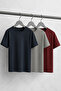 Bordo-Gri-Lacivert Oversize/Geniş Kesim 3'lü Paket %100 T-Shirt TMNSS24TS00026