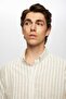 Ds Damat Slim Fit Beige Striped 100% Cotton Summer Linen Shirt - 3