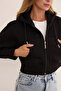 3 İplik Basic Crop-Sweatshirt mit Kapuze - 5