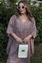 Women's Burgundy Striped Linen, Half Sleeve, V-Neck, Pocket, Loose Midi Dress - 6