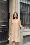 Beige Sleeveless Slit Collar Hidden Double Pocket A-Line Comfortable Midi Dress - 2