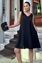 Women's Black Thick Strap, V-Neck Front and Back, Shoulder Buckle A-Line, Airobin Loose Dress - 2