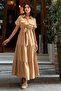 Camel Pleated Pocket Maxi Cupra Dress - 6
