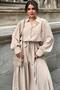 Women's Beige Textured Fabric, Belted Waist, Bubble Sleeve, A-Line, Vintage Maxi Dress - Suitable for Hijab - 7