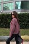 Women's Burgundy Double-Breasted Collar, Double Buttons, Relaxed Fit, Corded Melton Fabric Jacket - 6