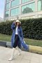 Women's Indigo Long Sleeve, Double Pocket, Oval Cut the Skirt, Belt, Tweed Fabric Trench Coat - 4