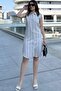 Women's Beige Striped Pattern, Imported Fabric, Sleeveless, Comfortable Fit, Midi Shirt Dress - 5