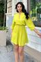 Oil Green Collar Detailed Elastic Flared Dress