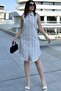 Women's Beige Striped Pattern, Imported Fabric, Sleeveless, Comfortable Fit, Midi Shirt Dress - 6
