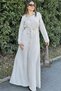 Women's Beige Kupra Fabric, Long Sleeve, Waist Belted, Body Fitting, Long Shirt Dress - 6