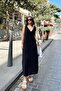 Imported Muslin Fabric with Black Straps, V-neck Front and Back, Front Slit, Maxi/Long Loose Dress - 3