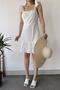 Women's White Thin Strap, Square Neckline, Lace/Guipure Pattern, A-Line Mold/Cut, Midi Fishtail Dress - 2
