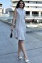 Women's Beige Striped Pattern, Imported Fabric, Sleeveless, Comfortable Fit, Midi Shirt Dress - 4