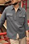 Male, Half Metal Zipper, Shirt Collar, Linen Blend, Woven, Oversize Shirt G12 - 4